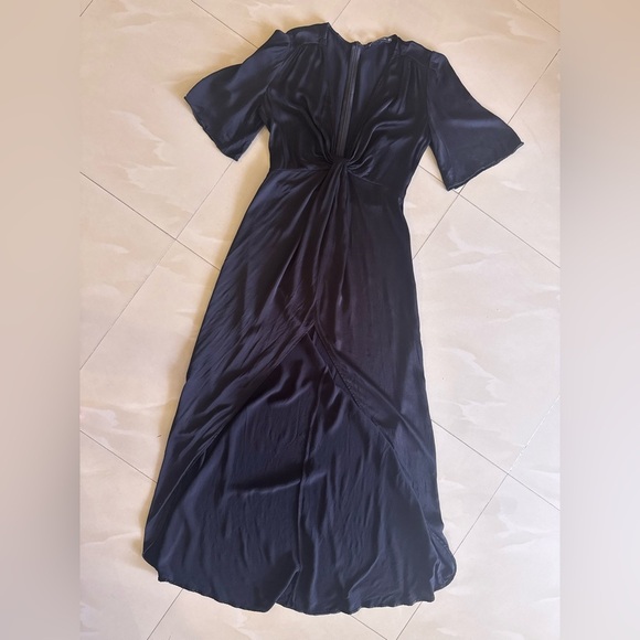 Zara Black Silky Dress Short Sleeve Maxi Asimetric Size M Chest Open And Skirt - Picture 13 of 16